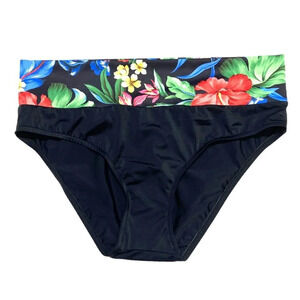 Maternity Swim Bottom, Black with Colorful Floral Waistband,  Large, New no Tags